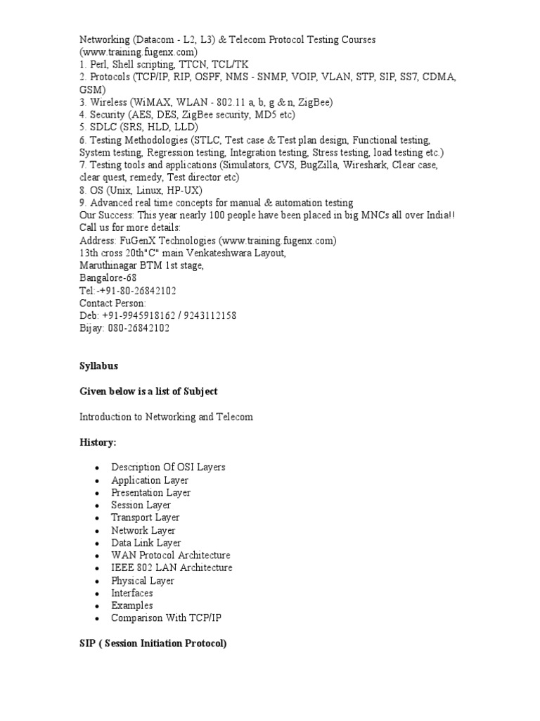 Telecom & Networking Protocol Testing Courses | PDF | Computers