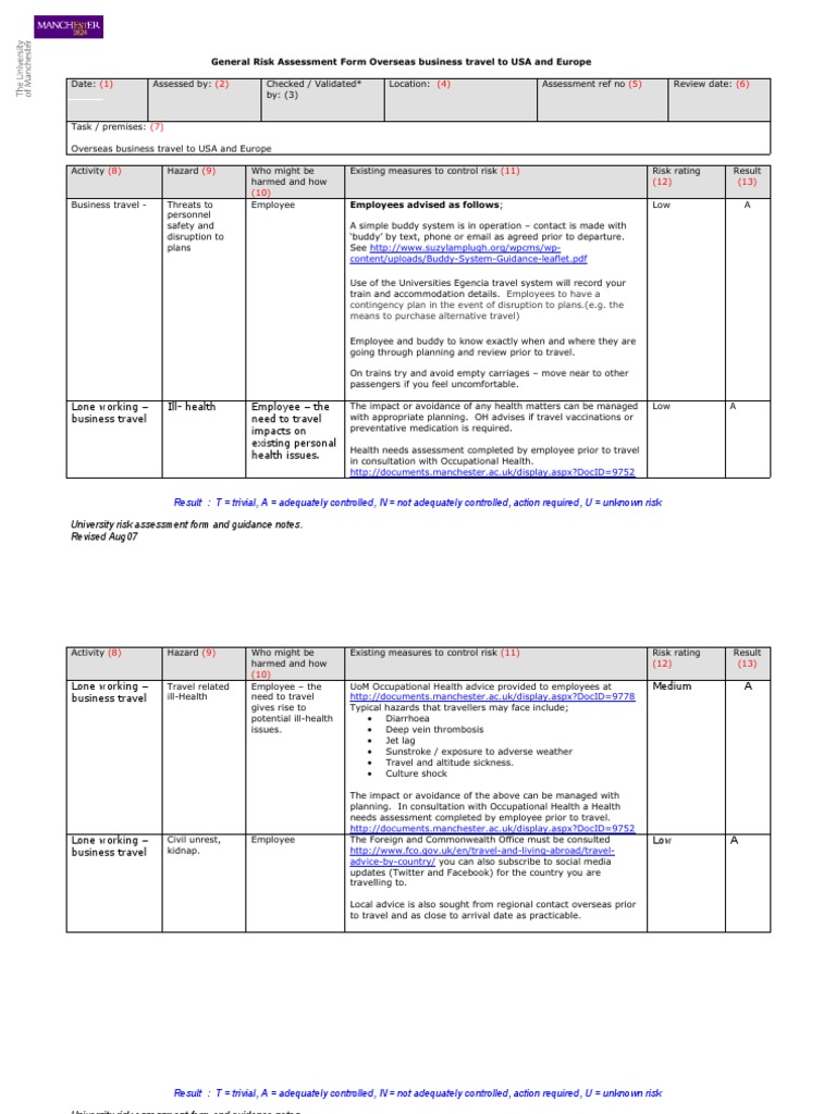 Travel - Overseas Businessl Risk Assessment | PDF | Risk | Risk Assessment