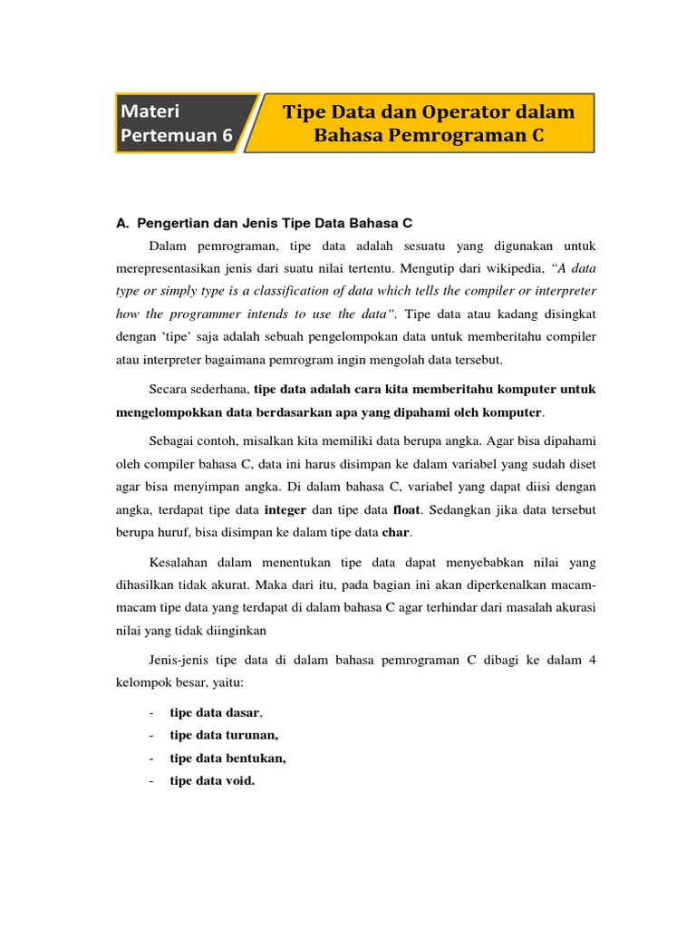 (Pert. 6) - Tipe Data Dalam Bahasa C | PDF | Komputer