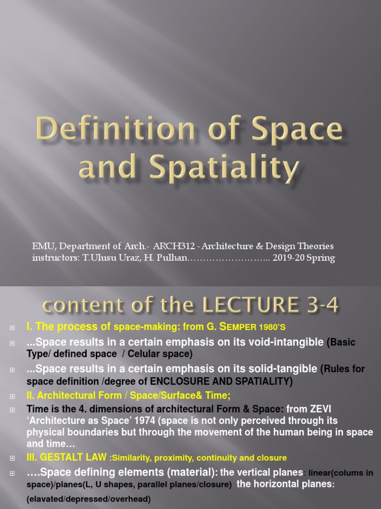 Lecture Definition of Space and Spatiality PDF Space Perception