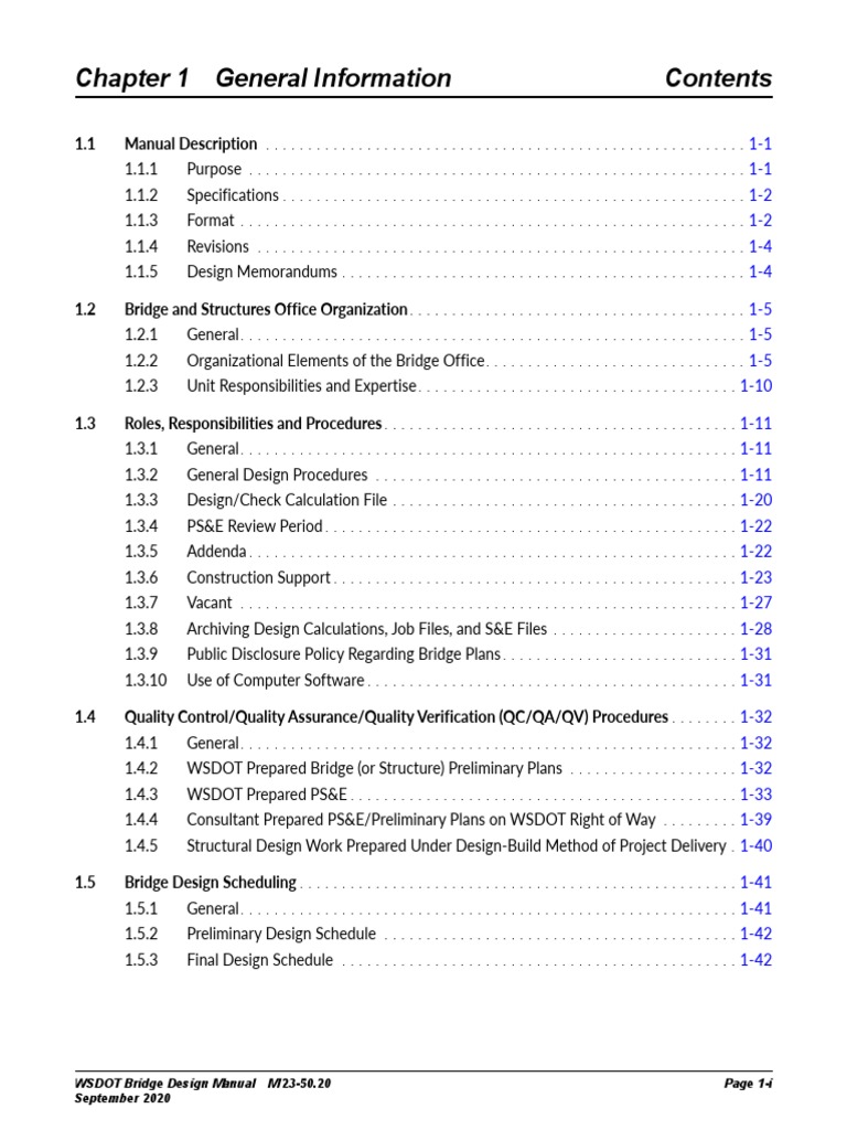 Chapter 1 General Information WSDOT Bridge Design Manual M 2350.20 Page 1I September 2020