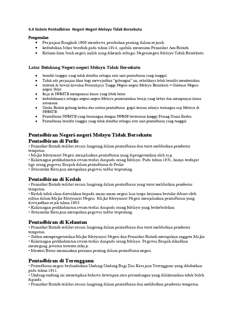 Pentadbiran Negeri-Negeri Melayu Tidak Bersekutu Pentadbiran Di 