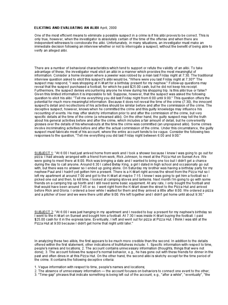 Eliciting and Evaluating An Alibi April | PDF | Question | Violence