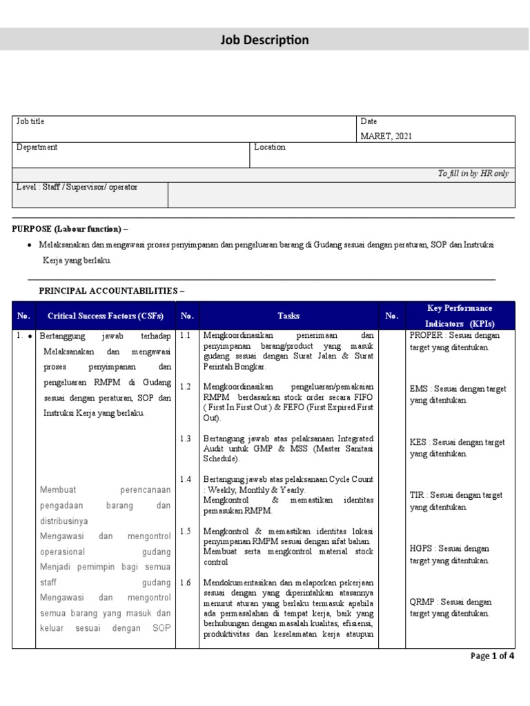 Deskripsi Pekerjaan Gudang RMPM | PDF