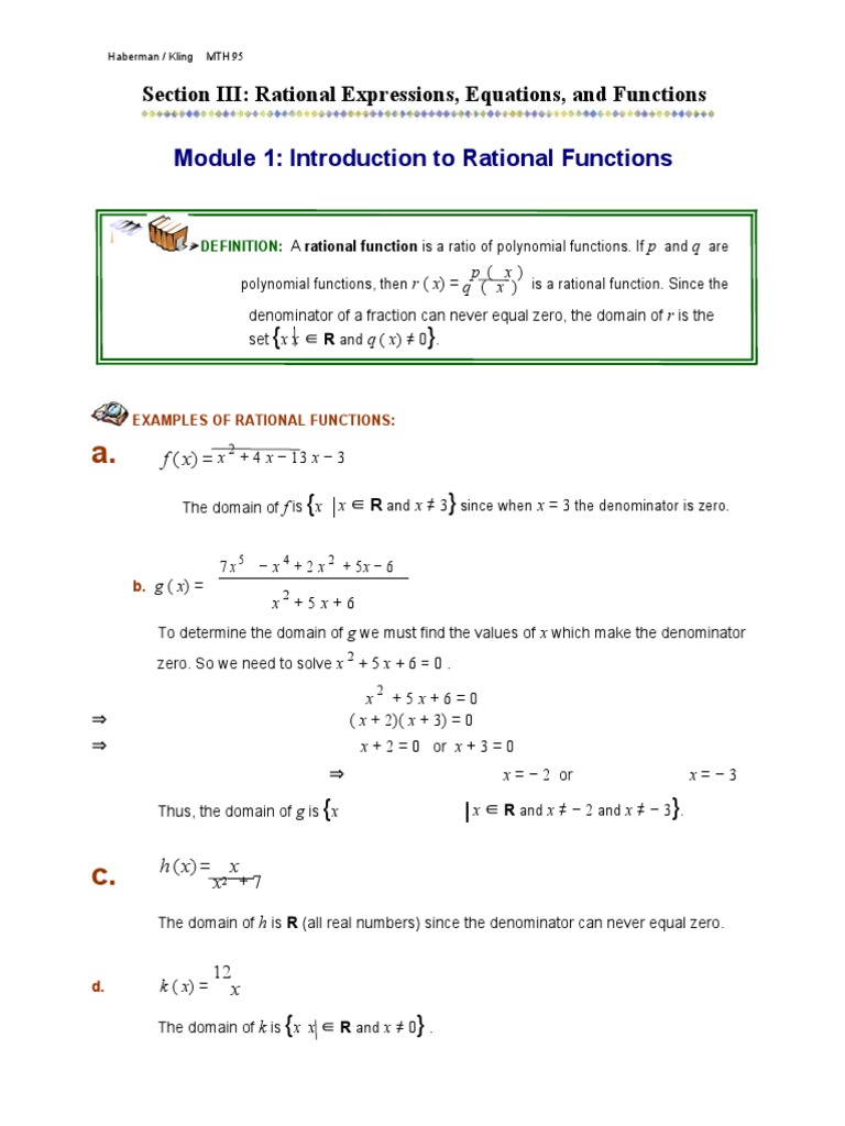 Module 1: Introduction To Rational Functions | PDF | Function ...