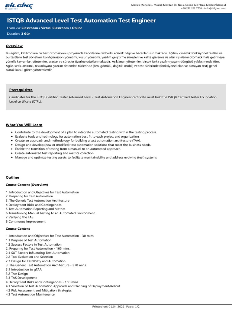 ISTQB Advanced Level Test Automation Test Engineer | PDF | Automation ...