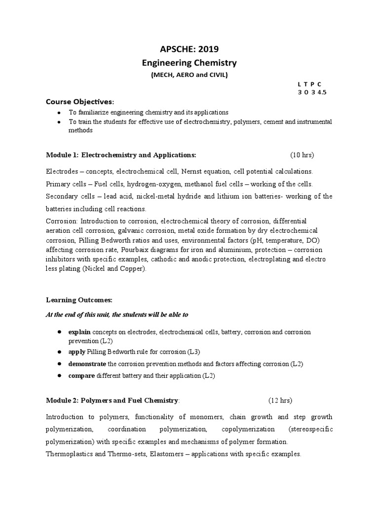 1.1 Engineering Chemistry PDF Electrochemistry Spectroscopy