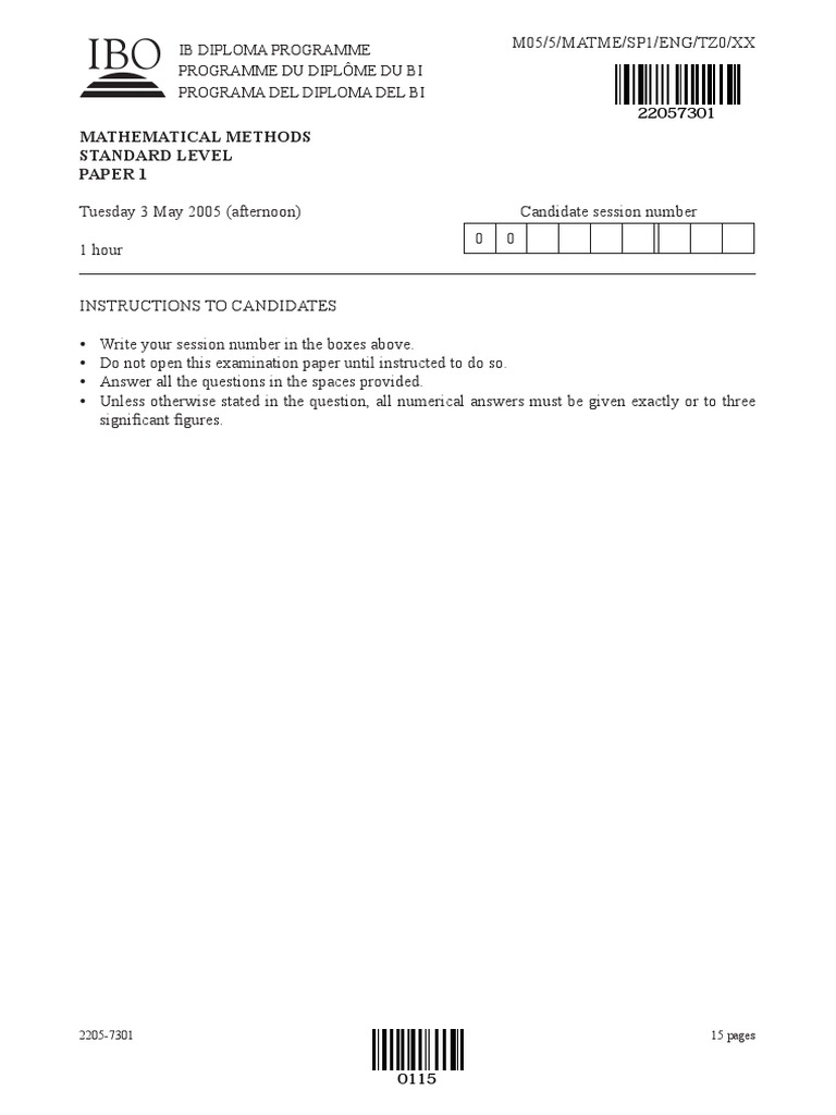 IB Math SL Exam Paper | PDF | Equations | Teaching Mathematics