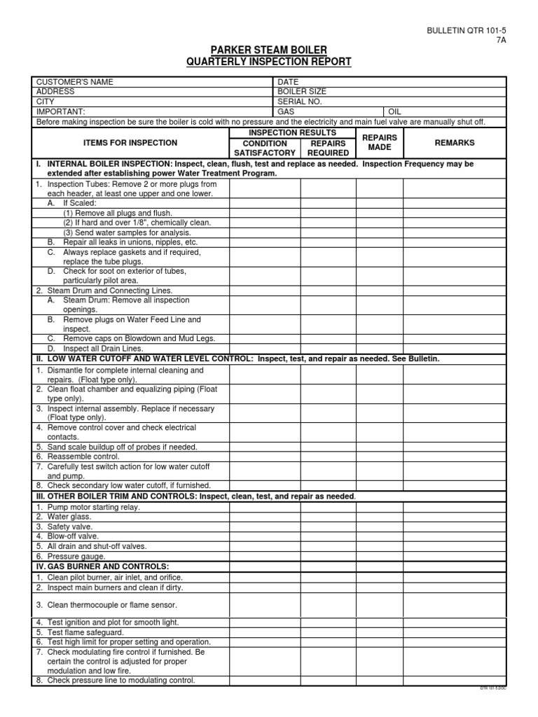 Quarterly Steam Boiler Inspection Report | PDF | Boiler | Valve