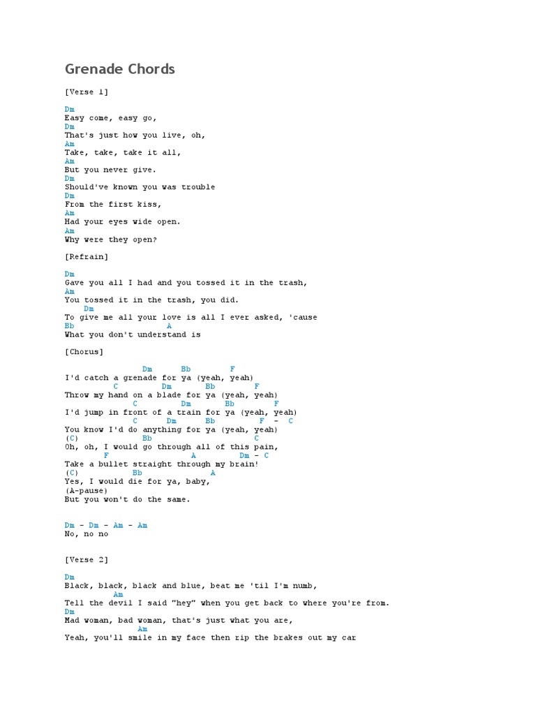 Grenade Chords: DM DM Am Am DM DM Am Am | PDF | Song Structure | Oral  Literature