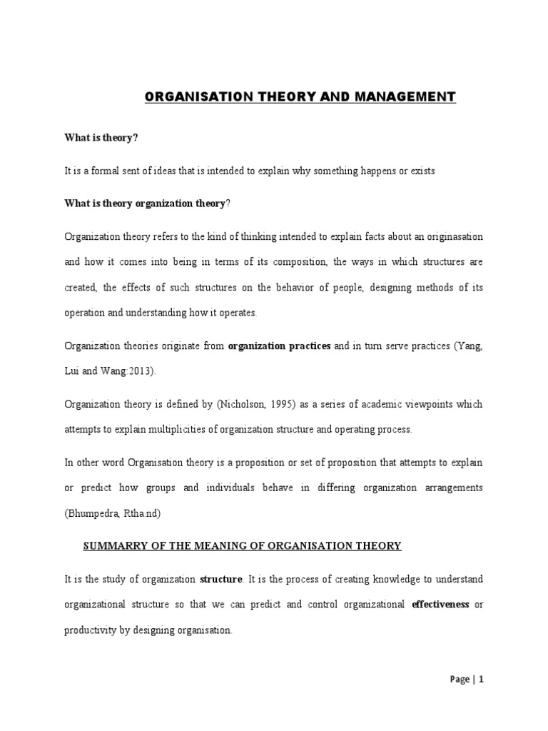 Organisation Theory and Management 112 PDF Theory Employment