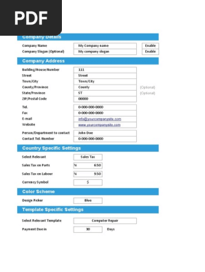 Computer Repair Invoice