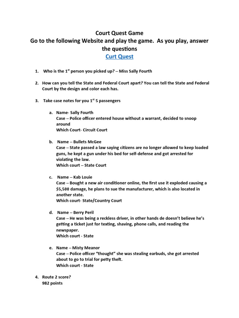 Court Quest Game Reflection Evelyn O PDF