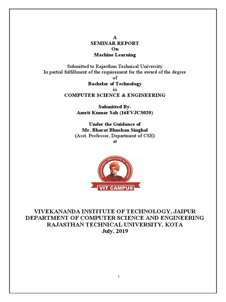 Seminar Report on Machine Learning | PDF | Machine Learning | Infographics