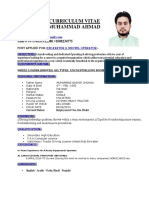 Curriculum Vitae Muhammad Ahmad: Post Applied For