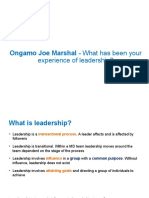 Ongamo Joe Marshal - What Has Been Your Experience of Leadership