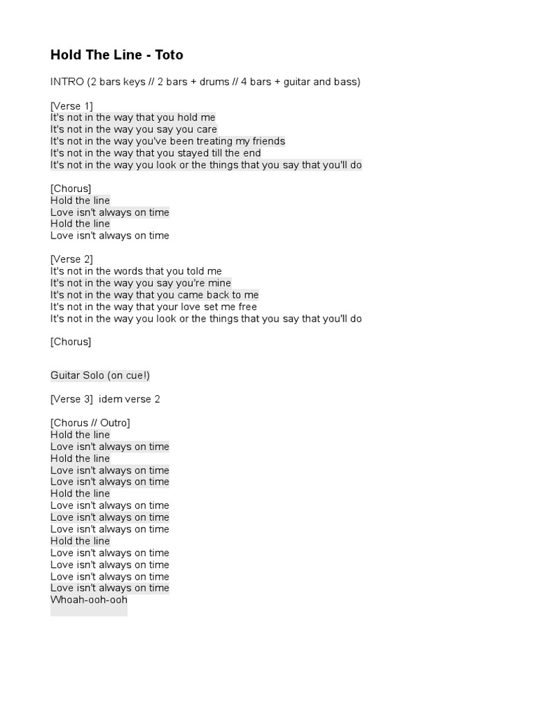 Hold the line lyrics pdf