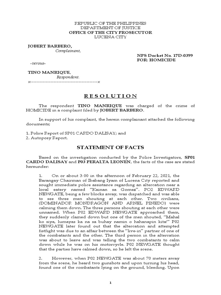 Homicide Case Resolution: Manrique Acquitted | PDF | Crime & Violence ...