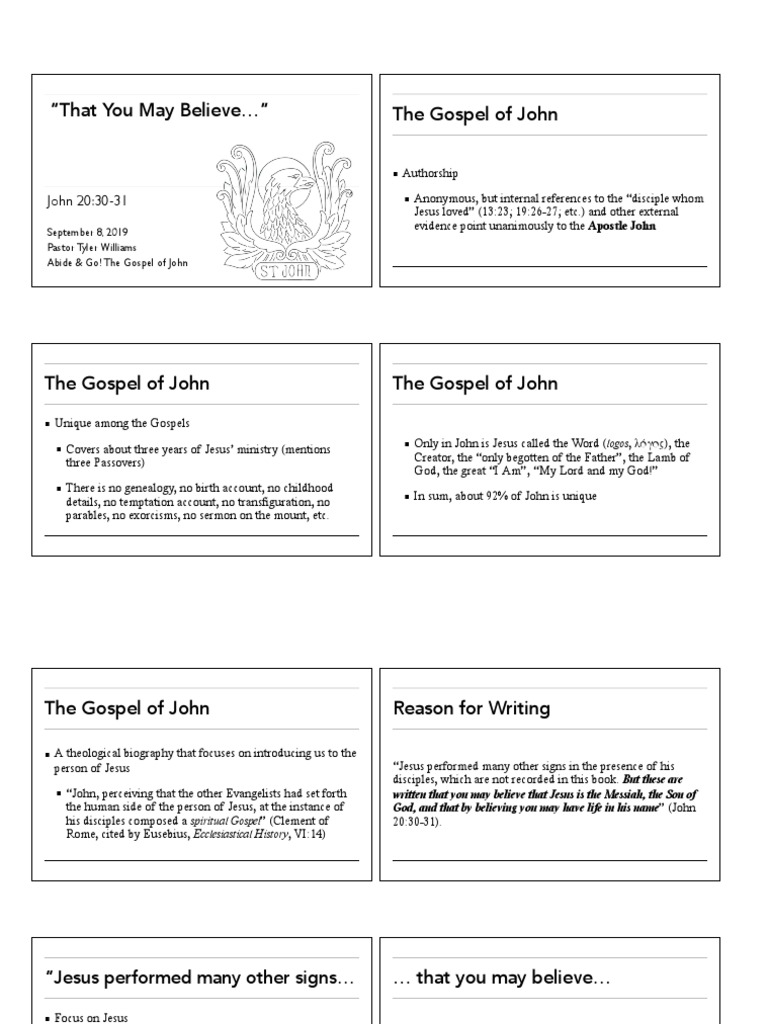 "That You May Believe " The Gospel of John | PDF | Gospel Of John ...
