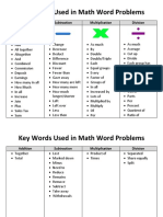 Key Words Used in Math Word Problems: Addition Subtraction Multiplication Division