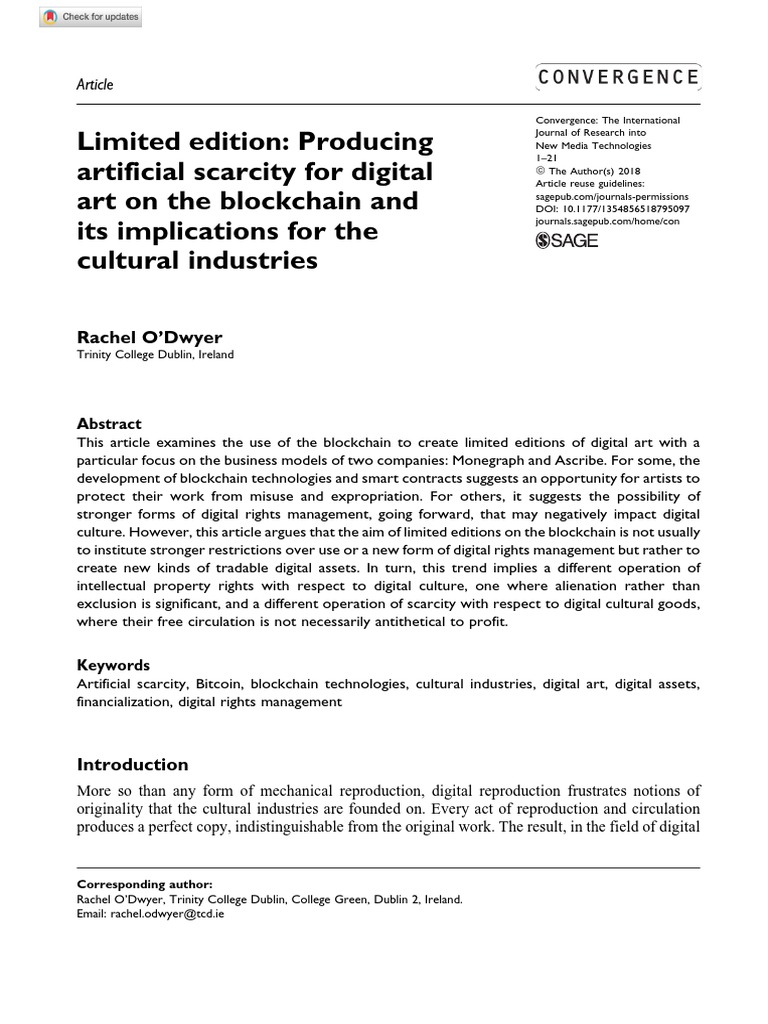 Limited Edition Producing Artificial Scarcity For Digital Art On The