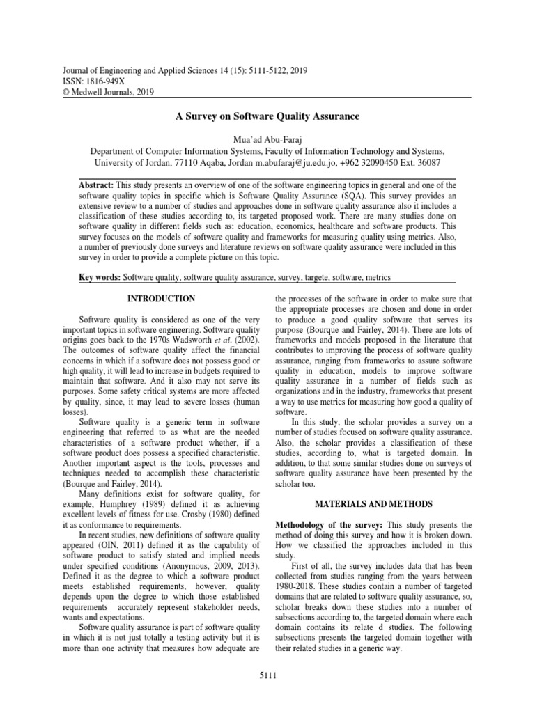 A Survey On Software Quality Assurance | PDF | Software Quality ...