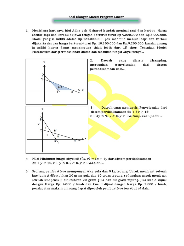 Soal Ulangan Program Linear Kelas 11 | PDF