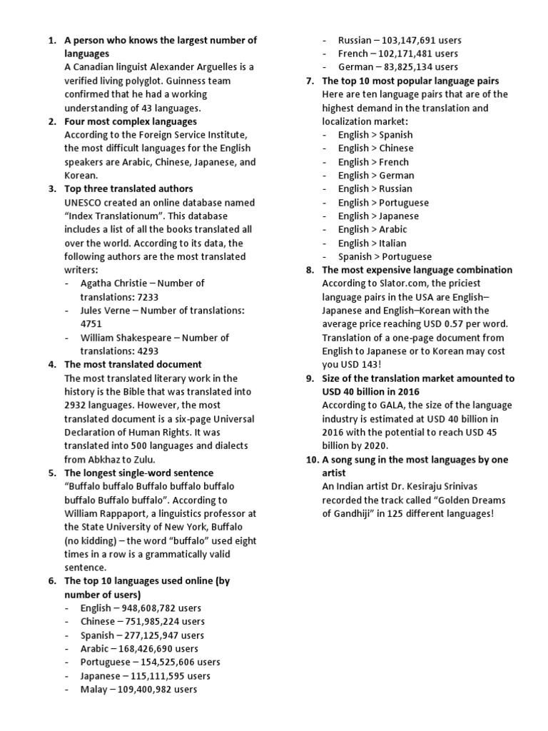 10 Amazing Facts About Translation & Languages | PDF | Translations ...