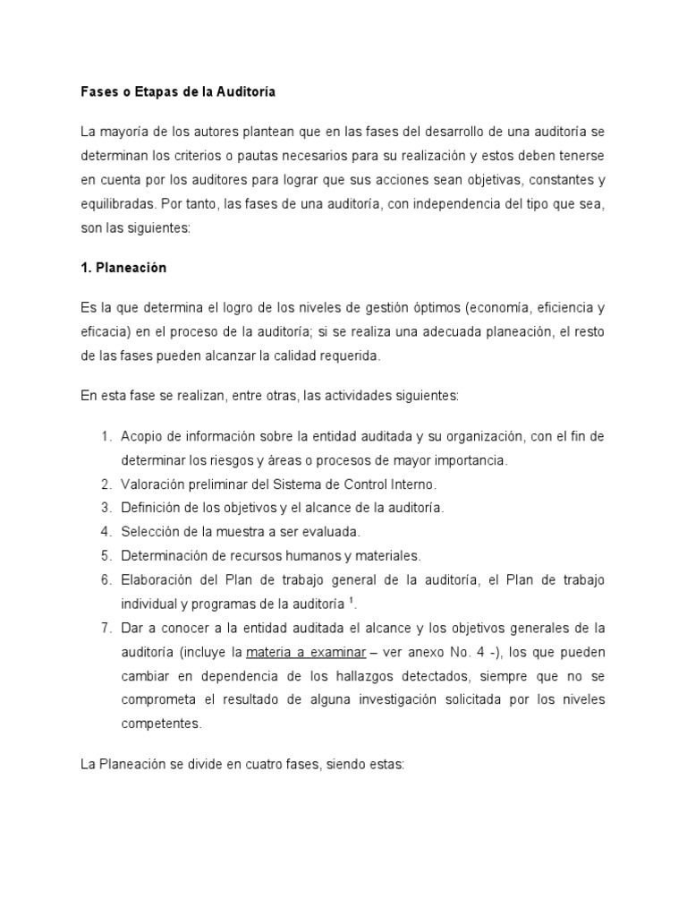 Fases de la Auditoría: Guía Completa | PDF | Auditoría | Planificación