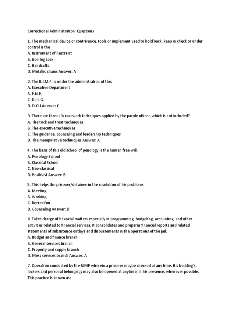 Correctional Administration Q&A Guide | PDF | Prison | Rehabilitation ...