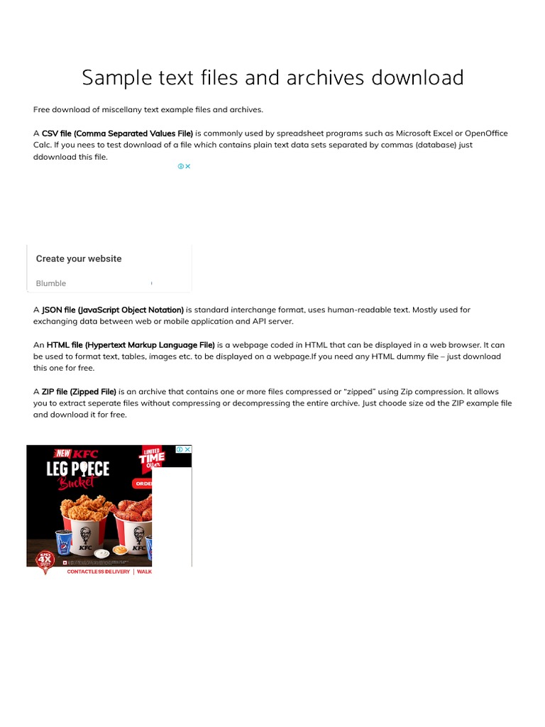 Sample Text Files and Archives Download - File Examples Download | PDF ...