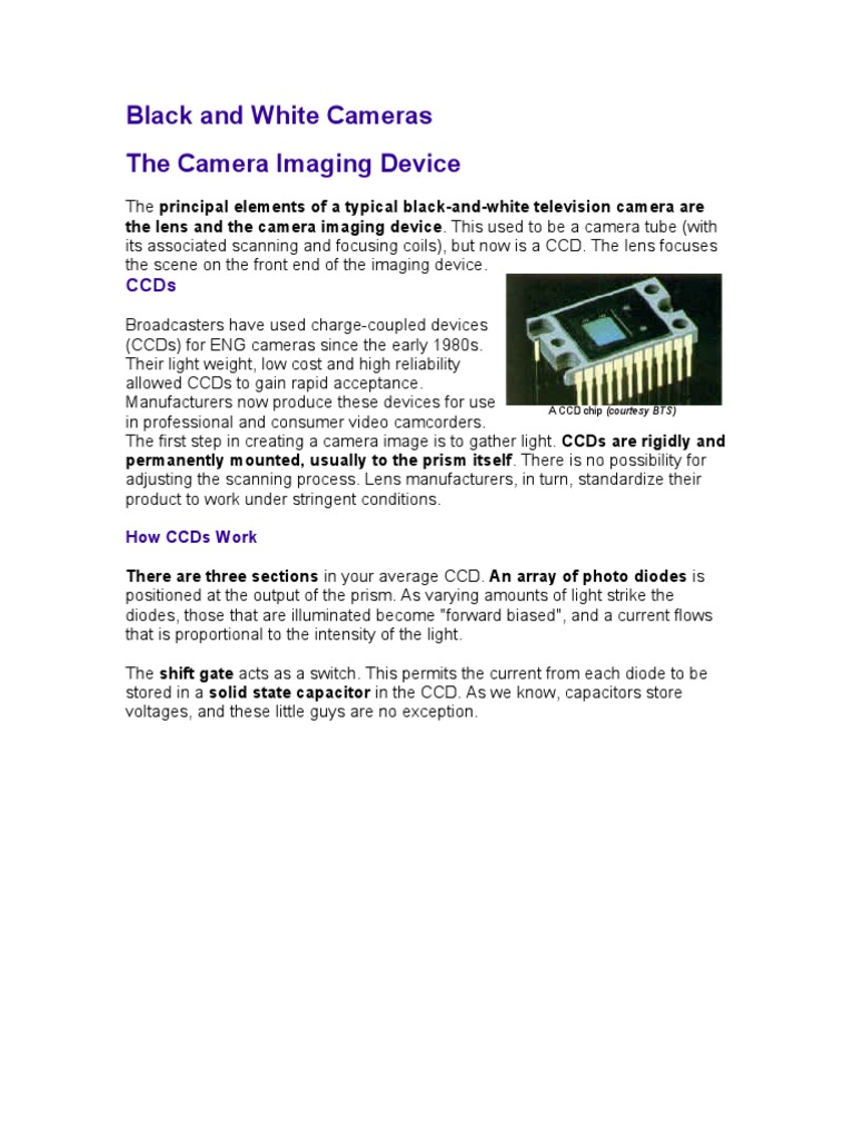Black and White Cameras PDF Charge Coupled Device Camera Lens