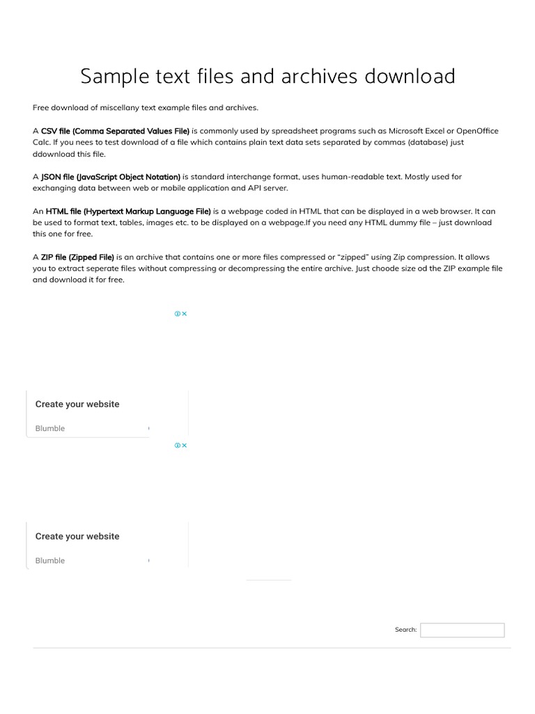 Sample Text Files and Archives Download - File Examples Download | PDF