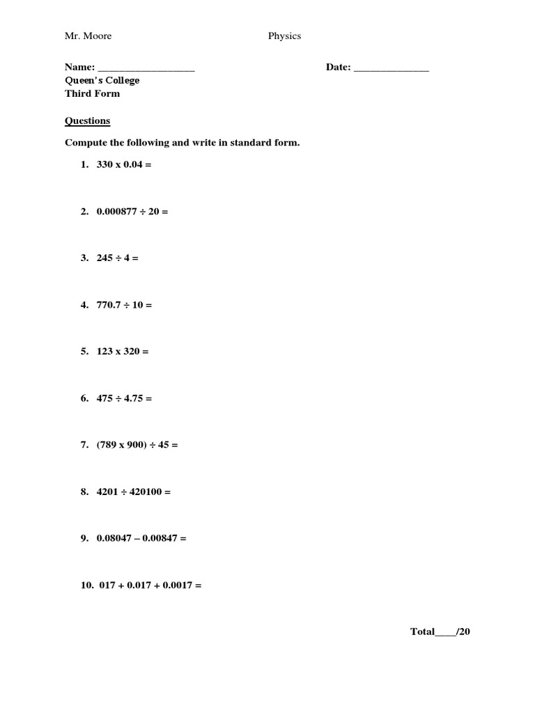 Standard Form Math Questions | PDF