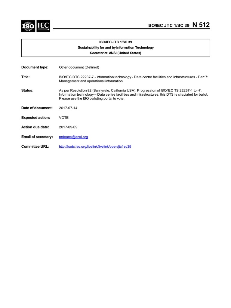 ISO IEC JTC 1 SC 39 N 512 ISOIEC DTS 22237-7 - Information Technology ...