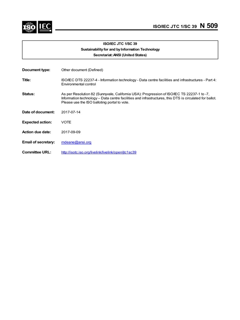 ISO IEC JTC 1 SC 39 N 509 ISOIEC DTS 22237-4 - Information Technology ...