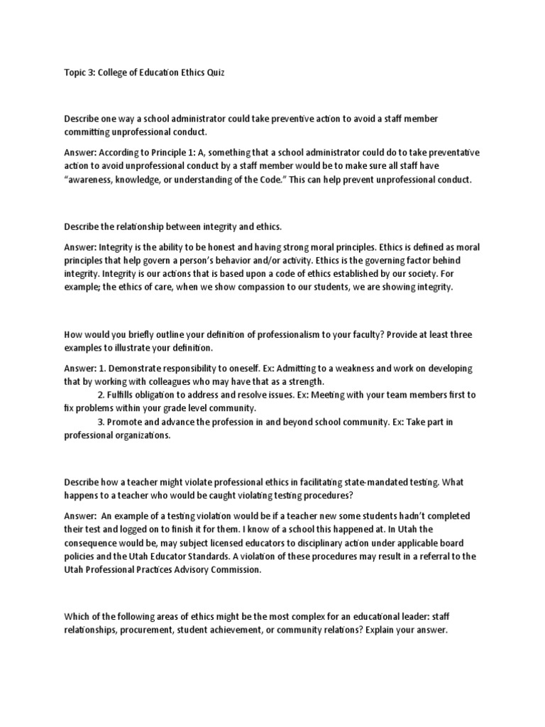 Ethics Project Pdf Integrity Teachers