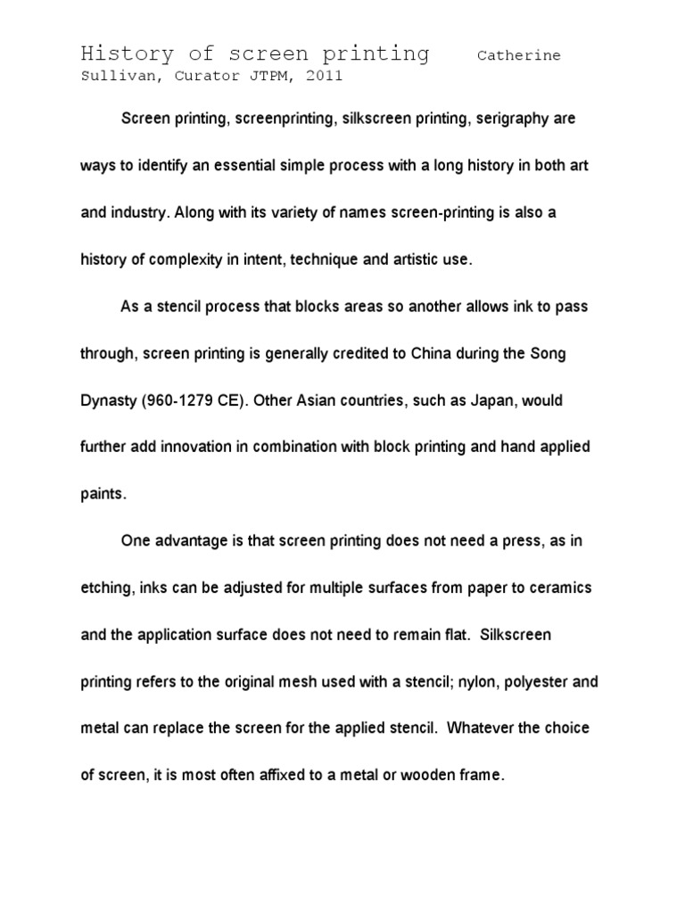 History of Screen Printing PDF Publishing Writing
