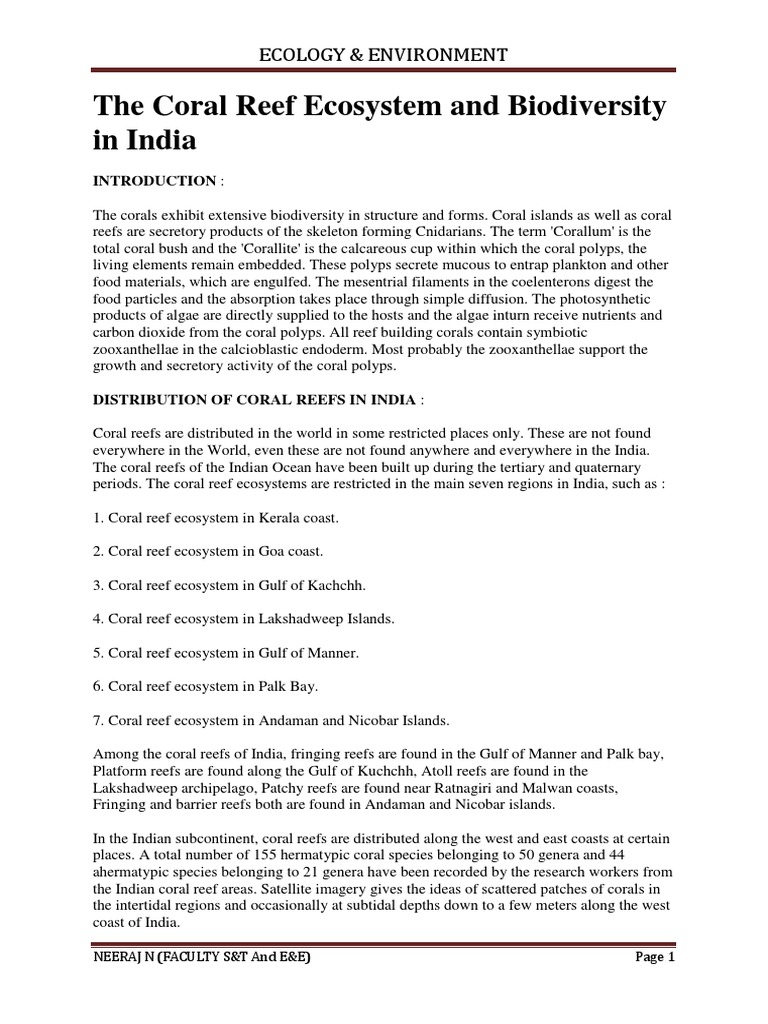 Coral Reef Ecosystems in India | PDF | Coral Reef | Sea