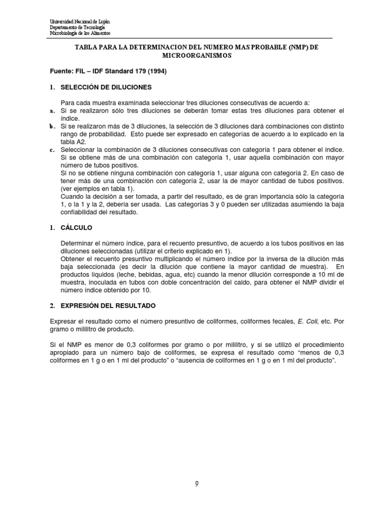 05 - Calculo NMP-Tabla | PDF | Probabilidad | Microbiología
