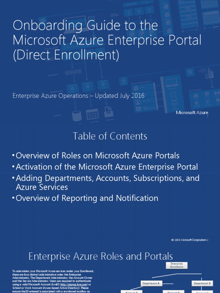 Onboarding Guide To The Microsoft Azure Enterprise Portal (Direct Enrollment) PDF Microsoft