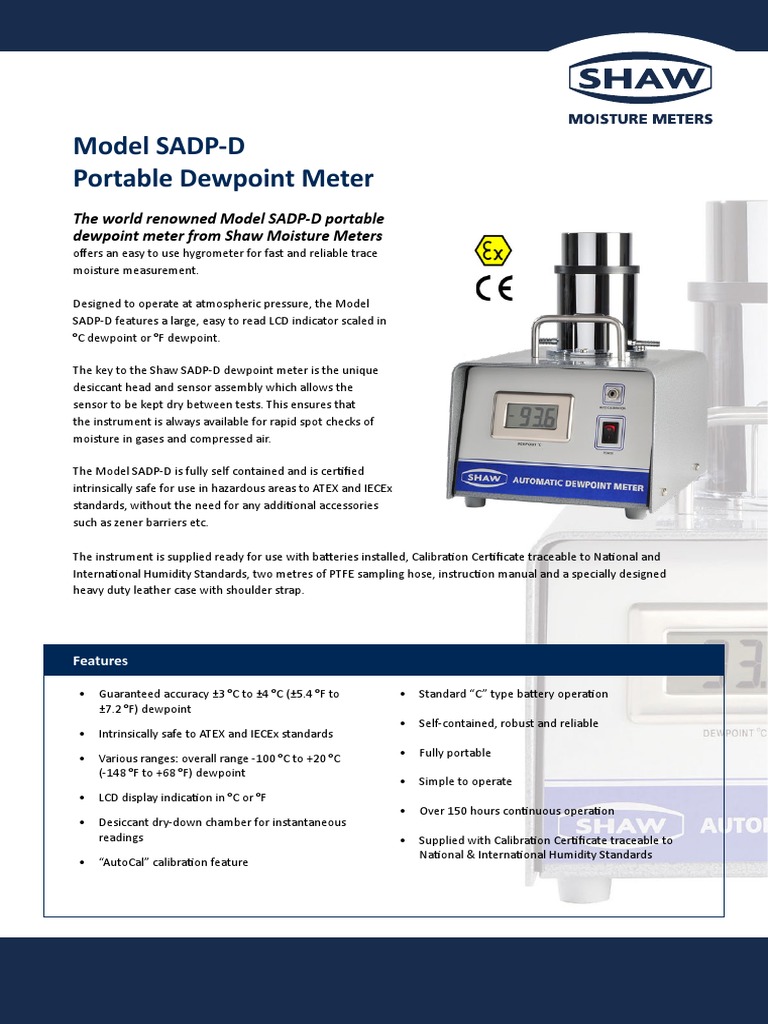 Portable Dewpoint Meter SADP-D Features | PDF | Calibration | Humidity