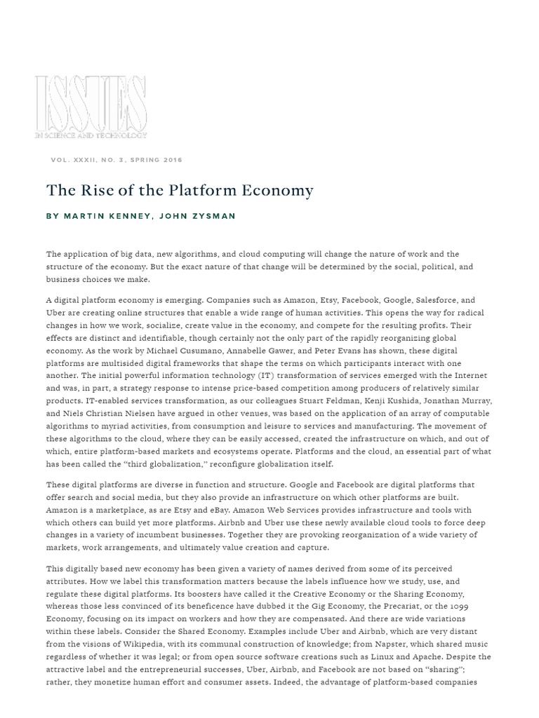 The Rise of The Platform Economy | PDF | Cloud Computing | Entrepreneurship