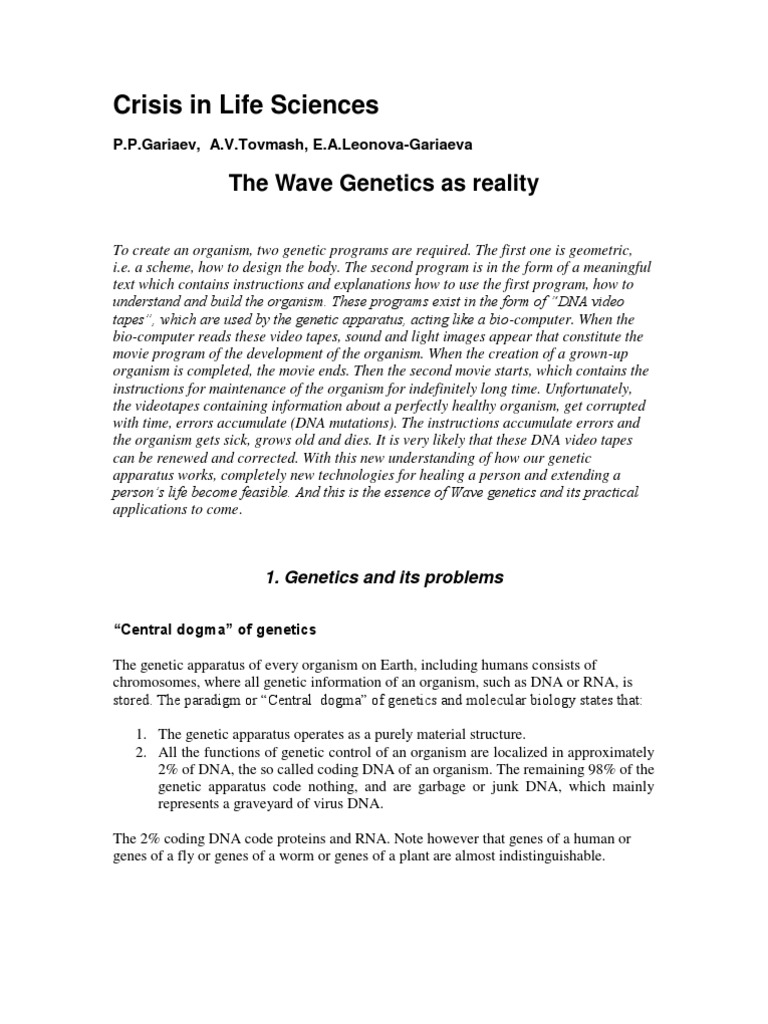 Wave Genetics and DNA Renewal | PDF | Genetics | Gene