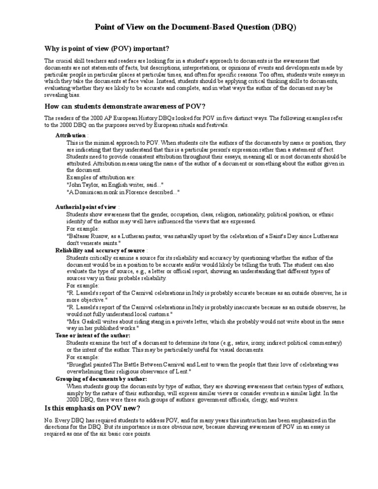 Point of view apush example picture