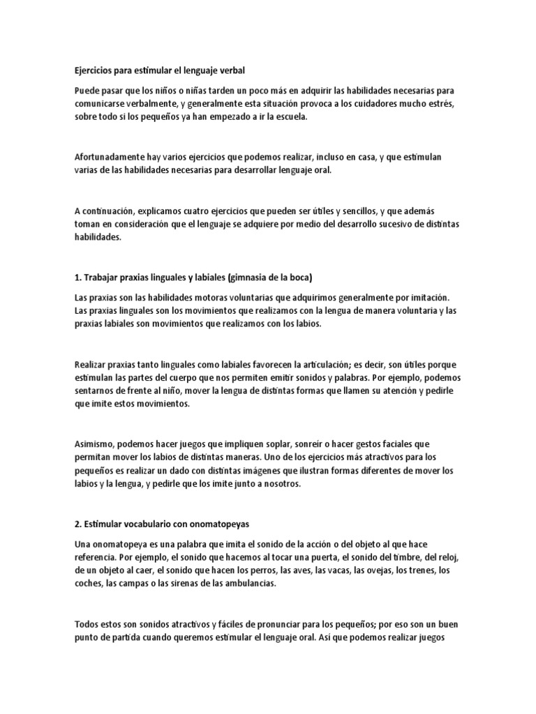 Ejercicios para Estimular el Lenguaje | PDF | Ritmo | Sonido