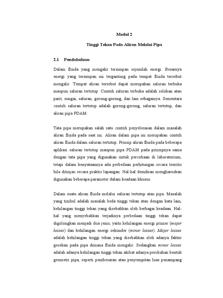 Tinggi Tekan dan Kehilangan Energi Pipa | PDF | Sains & Matematika