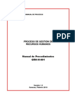 Manual de Procesos Proceso de Gestion de Recursos Humanos Manual de Procedimientos GRH M 001