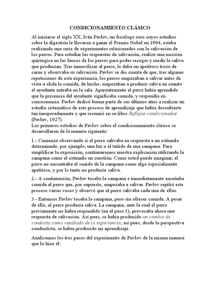 Experimentos de Pavlov y condicionamiento clásico | PDF | Extinción ...
