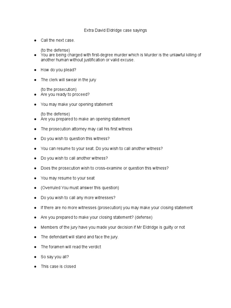 Exstra David Eldridge Case Sayings PDF